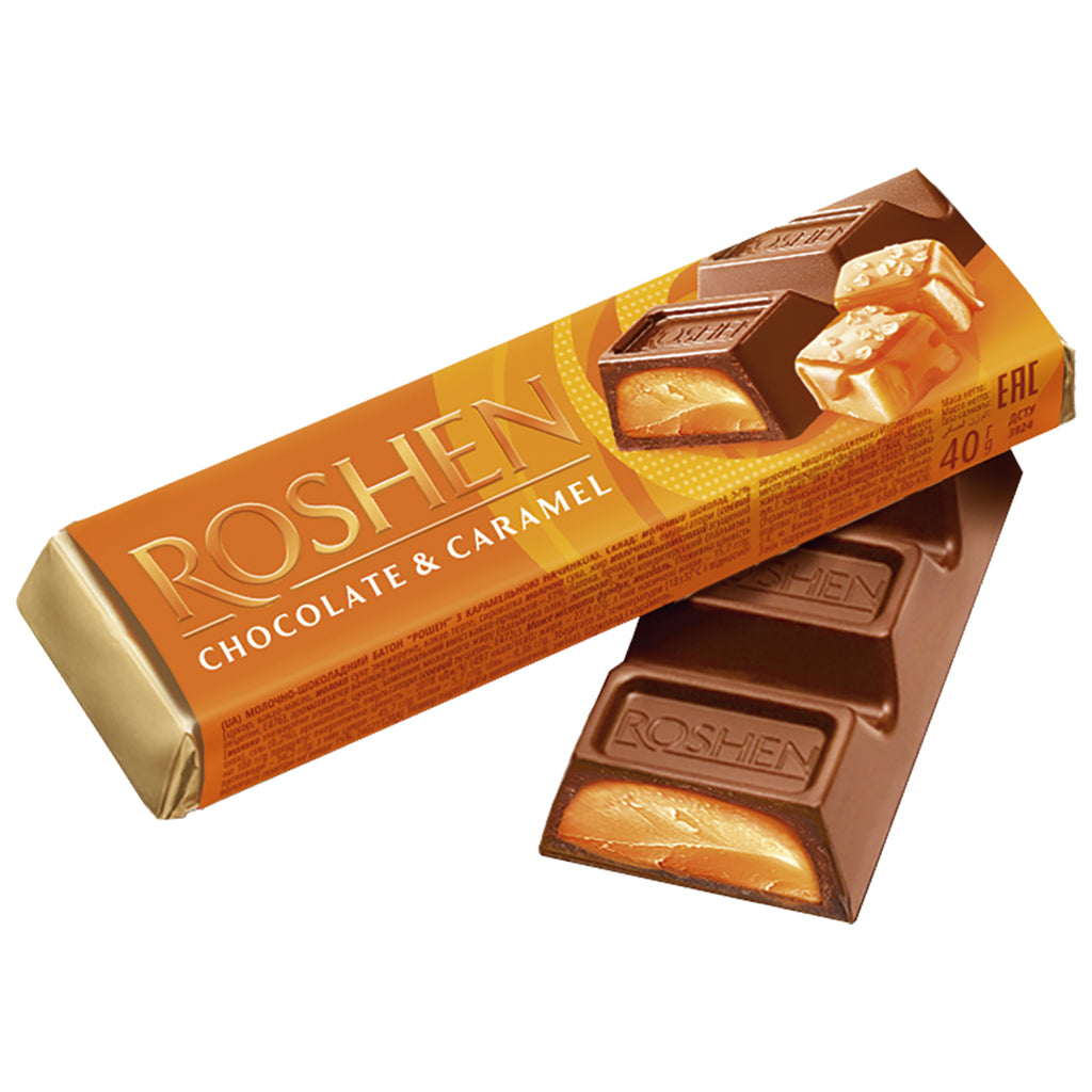 Roshen chocolate & caramel bar – 40g – vegetarian