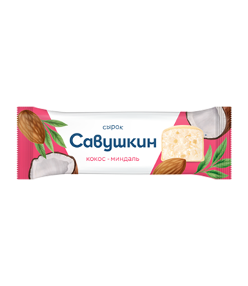 Glazed curd cheese bar coconut almond, Savushkin, 40g