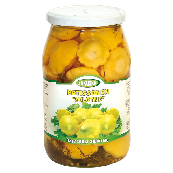 Pickled yellow button squash, 900g