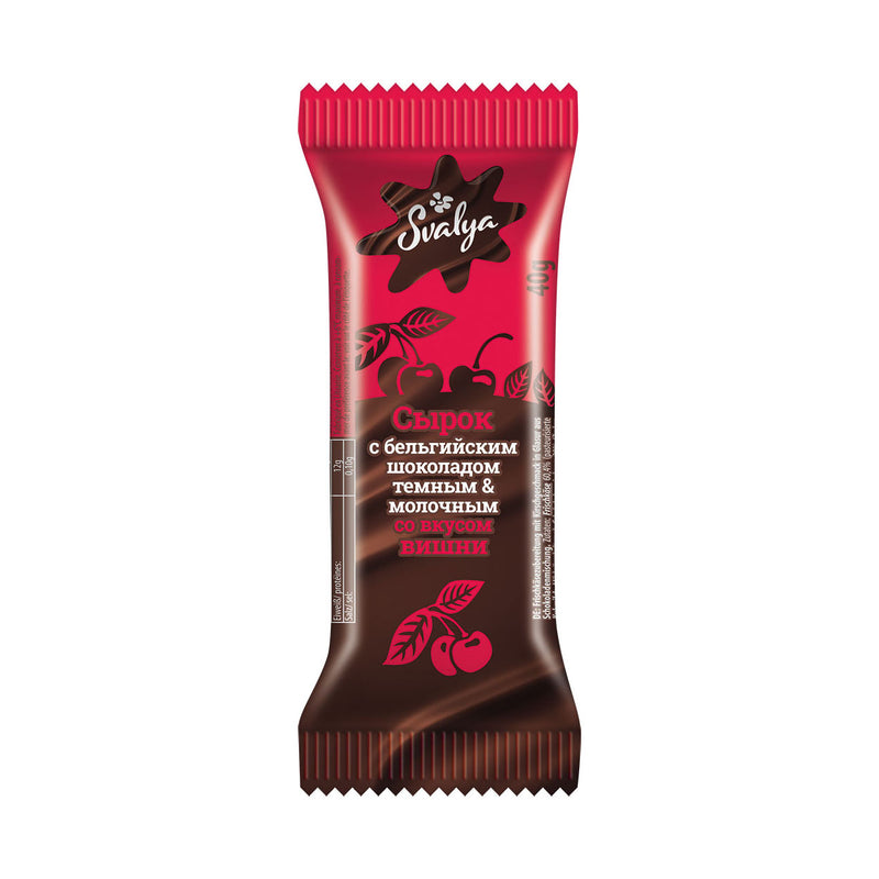 Glazed curd bar with cherry in belgian chocolate, 40g