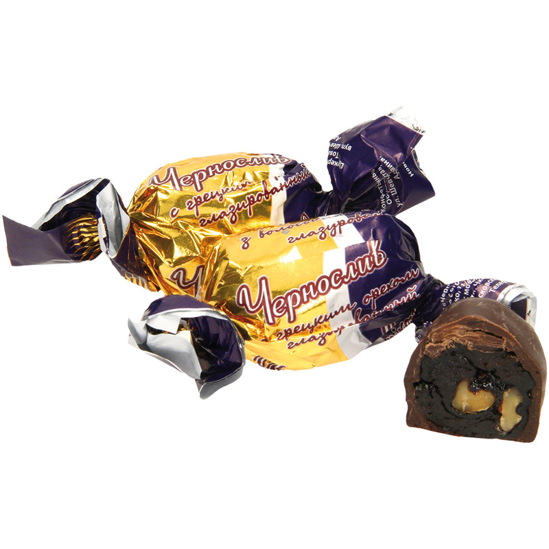 Chocolate with glazed prunes and walnuts, 200g