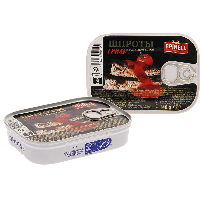 Grilled sprats in tomato sauce, 140g