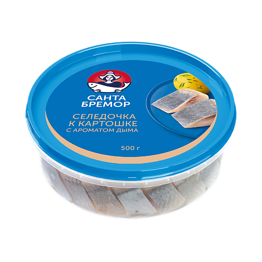 Atlantic herring fillet-pieces "Seledochka k kartoshke", smoke flavor in oil, 500g