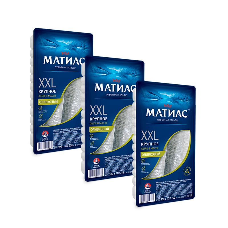 Atlantic herring fillet "Maties - XXL selected - Olive", in olive oil, 300g, buy 2, get 3rd for free