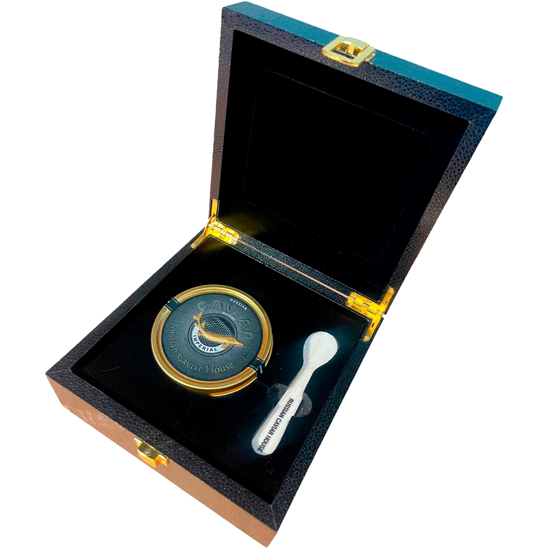 Black leather gift box, with 1 caviar spoon