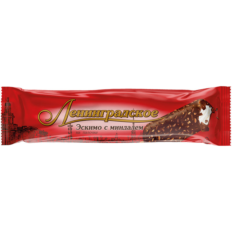 Vanilla ice cream with cacao coating with almonds, on a stick "Leningradskoe", 80ml